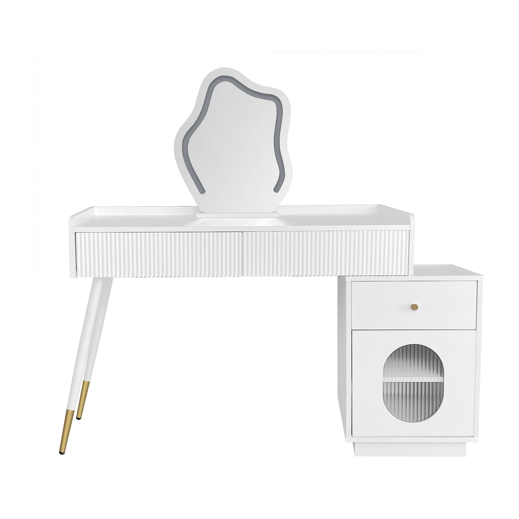 Dressing table with LED mirror and lighting, 3 drawers 1 door, white