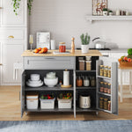 Mobile Kitchen Table Folding Top Storage Wheels - Oak Grain