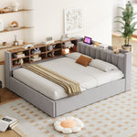 Upholstered Bed/Sofa Bed with Hydraulic Storage, USB Charging and Night Light, 140x200cm, Light Grey Velvet Fabric