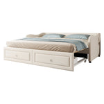 Daybed Sofa Bed 90x200cm Pull-Out Storage Drawers Linen Beige