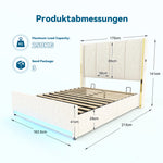 Hydraulic Storage Bed with LED & USB, 160x200 cm, Velour
