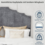 Modern Minimalist Soft Bed with Comfortable Headboard and Low Box Frame 160x200cm, Gray