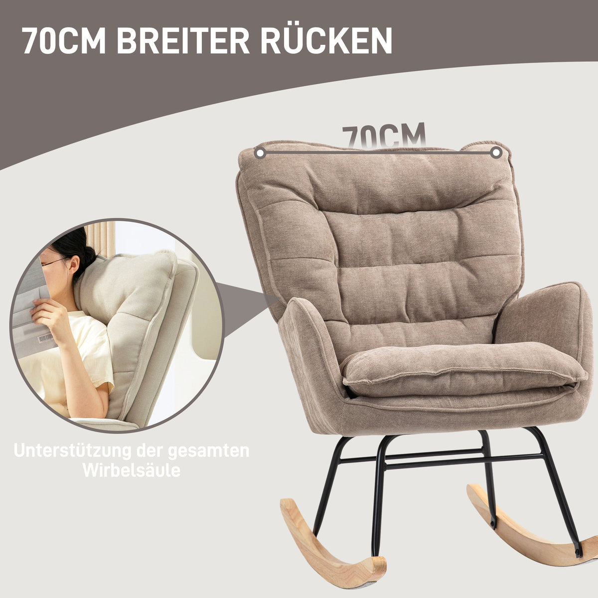 Rocking Chair, Armrests, Nursing, 120kg Load Capacity, Brown
