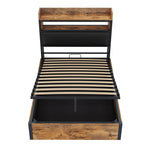 Bed Frame, 90 x 200, Hydraulic Lift, USB, Upholstered Headboard, Black