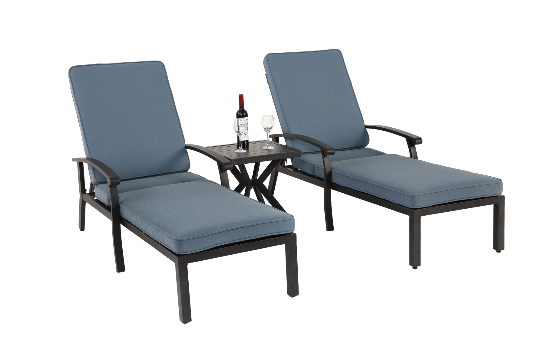 Lounge Patio Chair, Adjustable Reclining Rustproof Aluminum Poolside Chaise, Blue