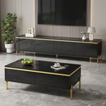 Modern Luxury TV Cabinet & Coffee Table Set - High-Gloss Gold Edges Storage