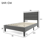 Upholstered Bed, 90x200cm with Slatted Frame & Headboard, Grey Linen