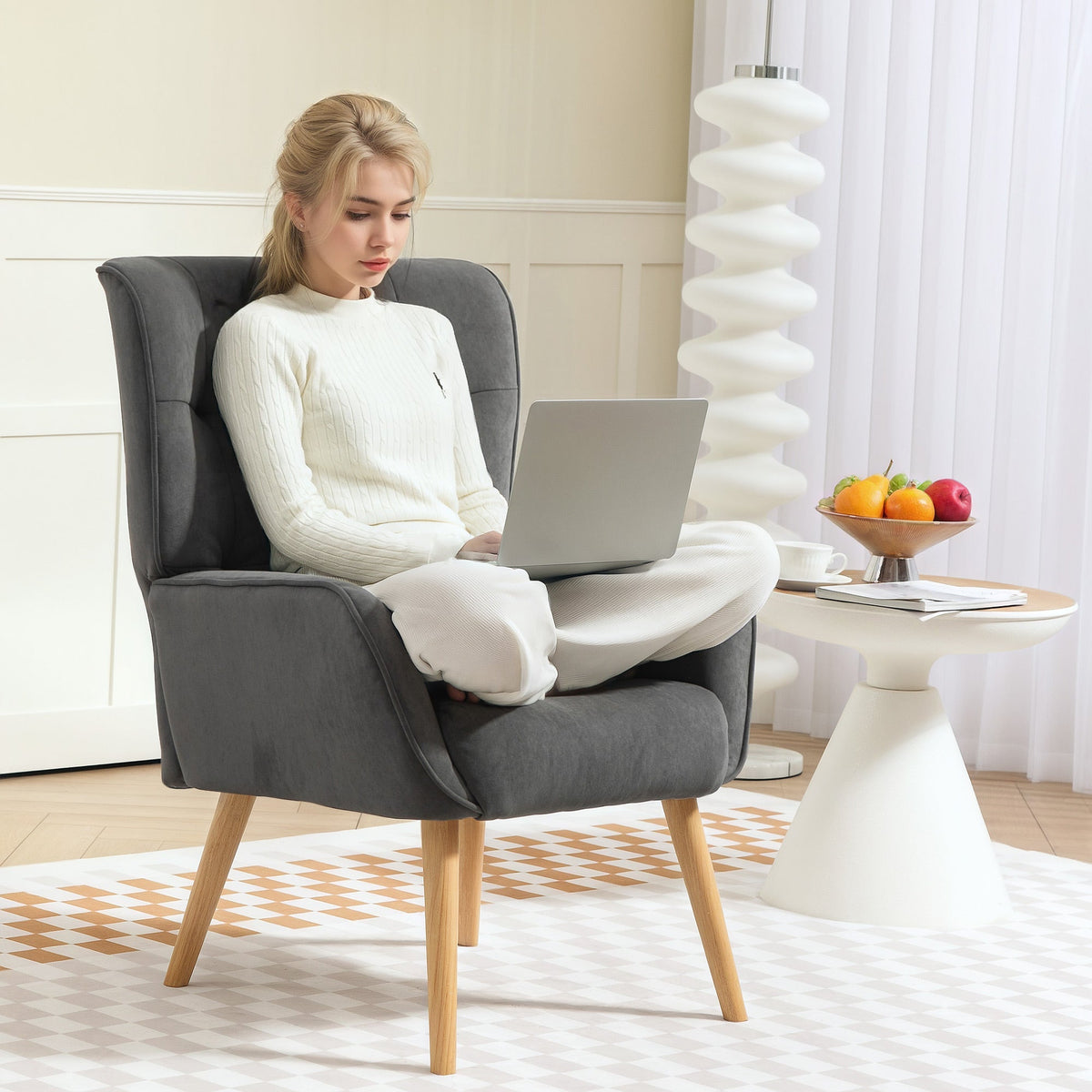 Armchair Lounge Relaxing Reading Chair, Velvet Gray