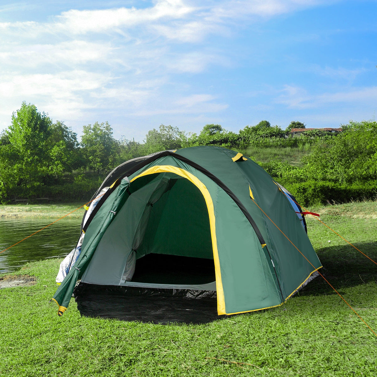 Dome Tent 2-3 Persons Fiberglass Polyester Green+Yellow