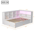 Sofa Bed, 90x200 Multifunctional with Sockets, Storage, Light Bar, Hydraulic, Solid Wood, White