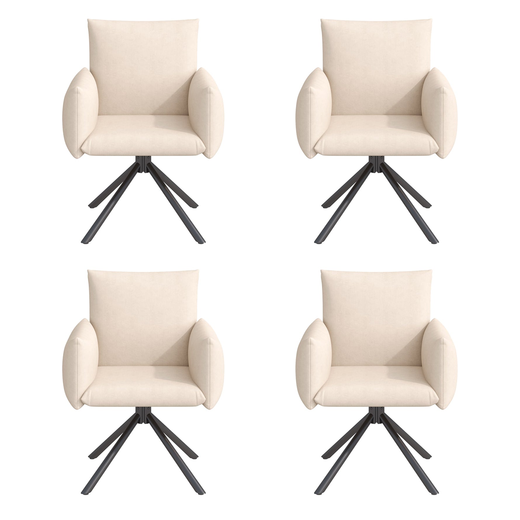 Dining Chairs Set of 4 Upholstered Swivel 360° Lumbar Support - Velvet Beige