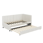 Upholstered Bed 90*200, Pull-Out Sofa Bed, Multifunctional with Slatted Frame, Velvet Fabric Beige