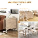 Dining Table for 4-6 People, Foldable with Wheels, Steel Frame, Oak