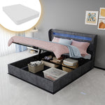 Upholstered Bed 160x200cm with LED Headboard & Storage, Grey