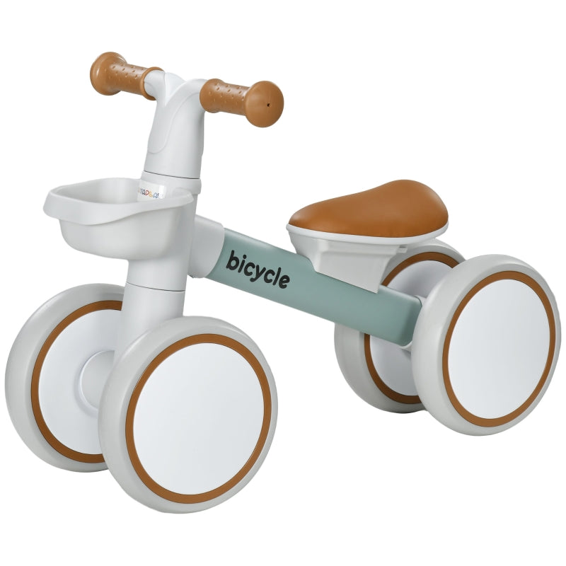 Balance Bike with Adjustable Seat and Whisper Wheels for 1-3 Years, Green and White