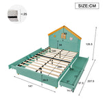 House Bed 140x200cm with 4 Drawers, Blue-Green Velvet