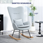 Rocking Chair, Armrests, Velvet Look, Light Grey