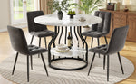 Dining Set 5-Piece Round 80cm Marble Top 4 Chairs - Grey Velvet