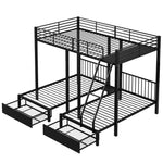 Triple Bunk Bed, Drawers, Convertible to Double & Two Single Beds, Metal, Black