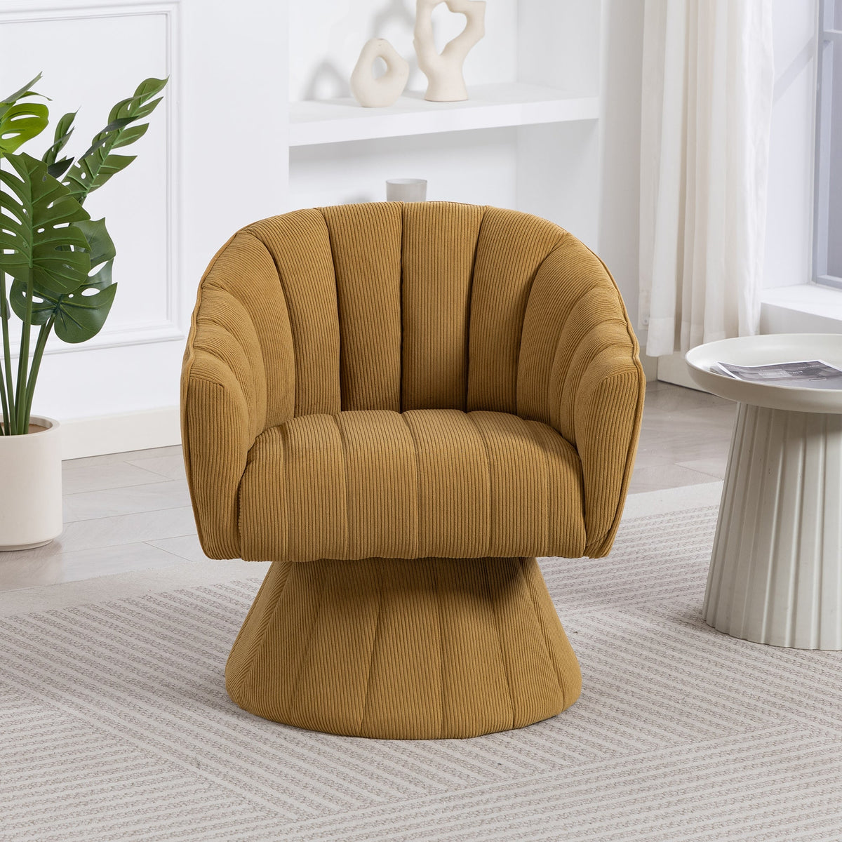 360° Swivel Chair with Ergonomic Cushions and Wraparound Armrests, Mustard Yellow