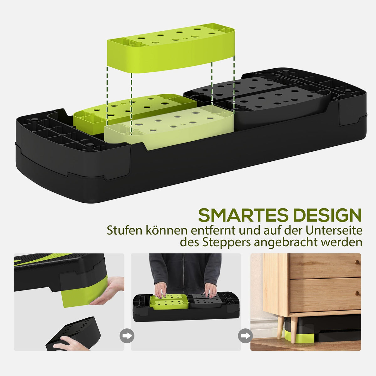 Step Board Aerobic Stepper, Adjustable 3 Levels, 150 kg, Green