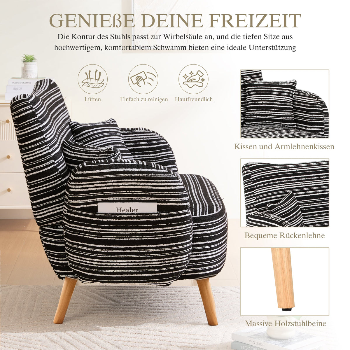 Modern Two-Seater Sofa with Armrest Cushions and Storage Bag, Boucle