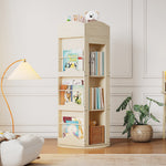 Rotating Bookshelf with 360-Degree Rotation and 4 Shelves, Wood