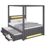 Upholstered Four-Poster Bed 140x200cm, Pull-Out & 3 Drawers, Grey