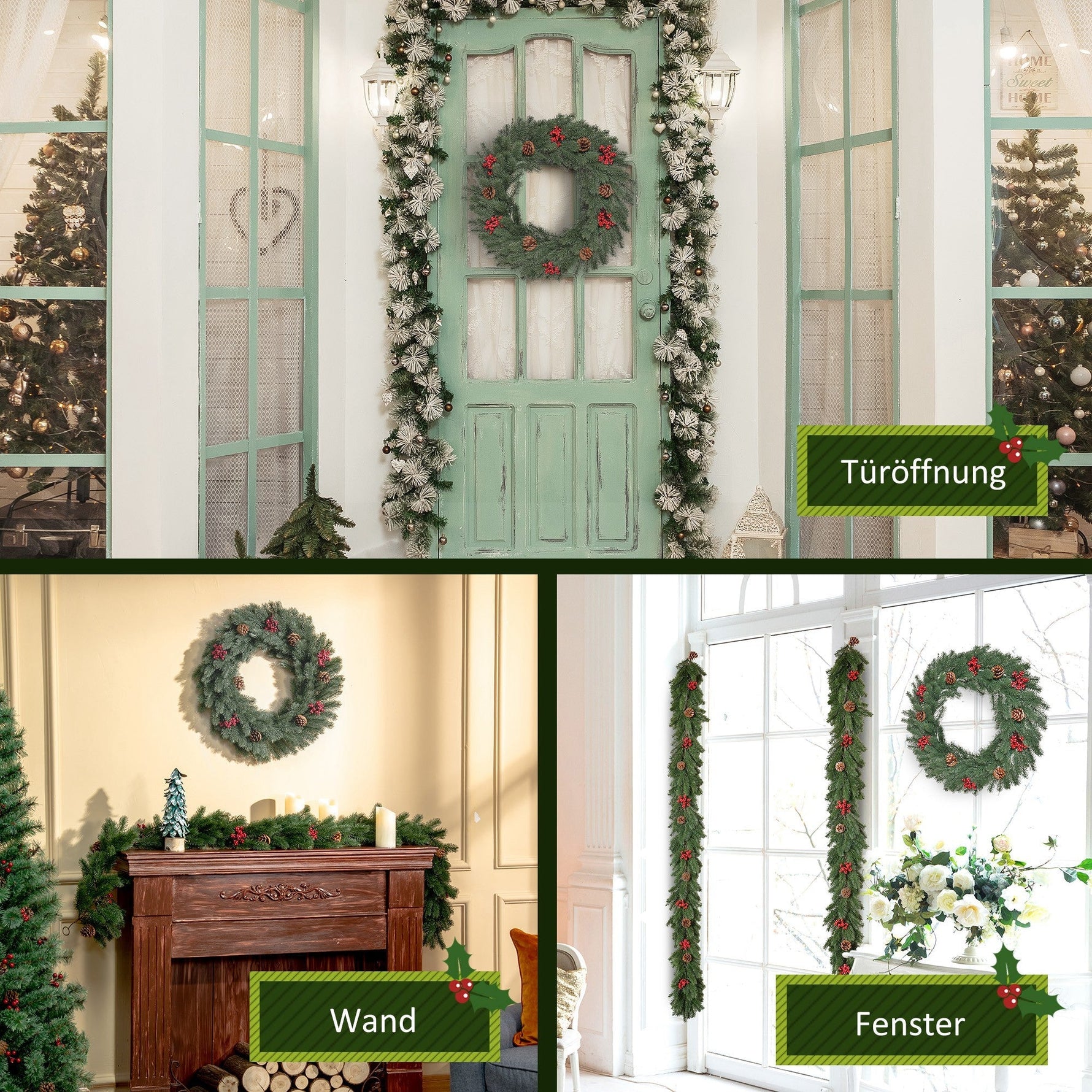 Fir Wreath, Christmas Door Wreath with Eyelet, Green PE
