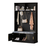 Coat rack with shoe bench wardrobe, 6 triple hooks, freestanding, space-saving, black