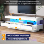 TV Cabinet, 160x38x50.5cm High-Gloss with Glass, LED, App Control, for 70-inch TVs, White