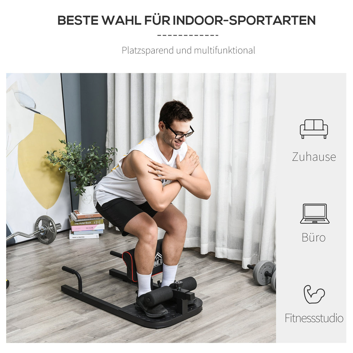 Sissy Squat Trainer, 3-in-1 Adjustable, Steel Black