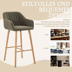 Modern European Bar Stools with High Backrest and Armrests, Set of 2, Beige Linen