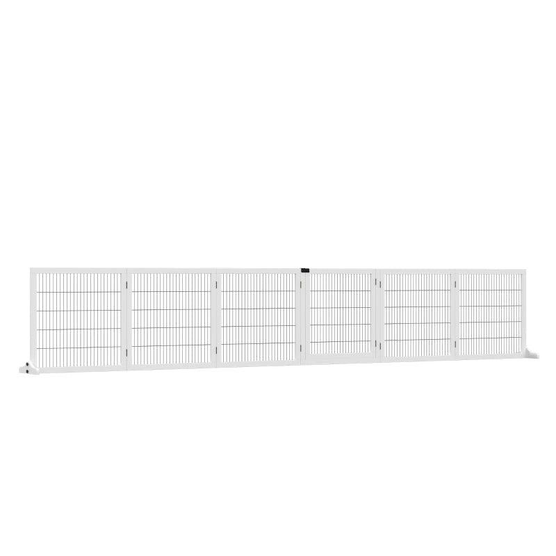 Dog Barrier, Adjustable Safety Gate, Foldable, 6 Panels, Wooden, White