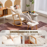 Rocking Chair with Stool, Fleece Cover, Wooden Skids, White