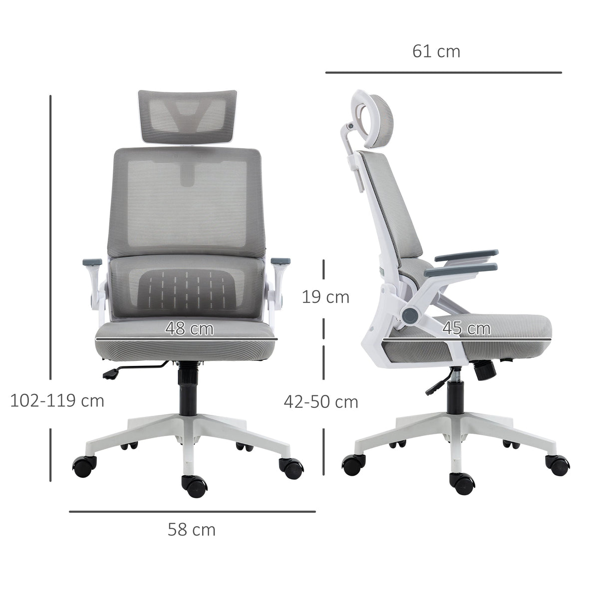 Office Chair Ergonomic Swivel, Adjustable Headrest, Armrests & Lumbar Support, Mesh