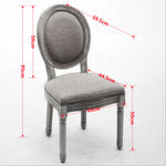 French Style Dining Chair Set of 2 Solid Wood Antique Finish Linen Back - Beige