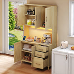 Kitchen Sideboard Buffet 183cm LED Charging Station 3 Drawers Gold Handles