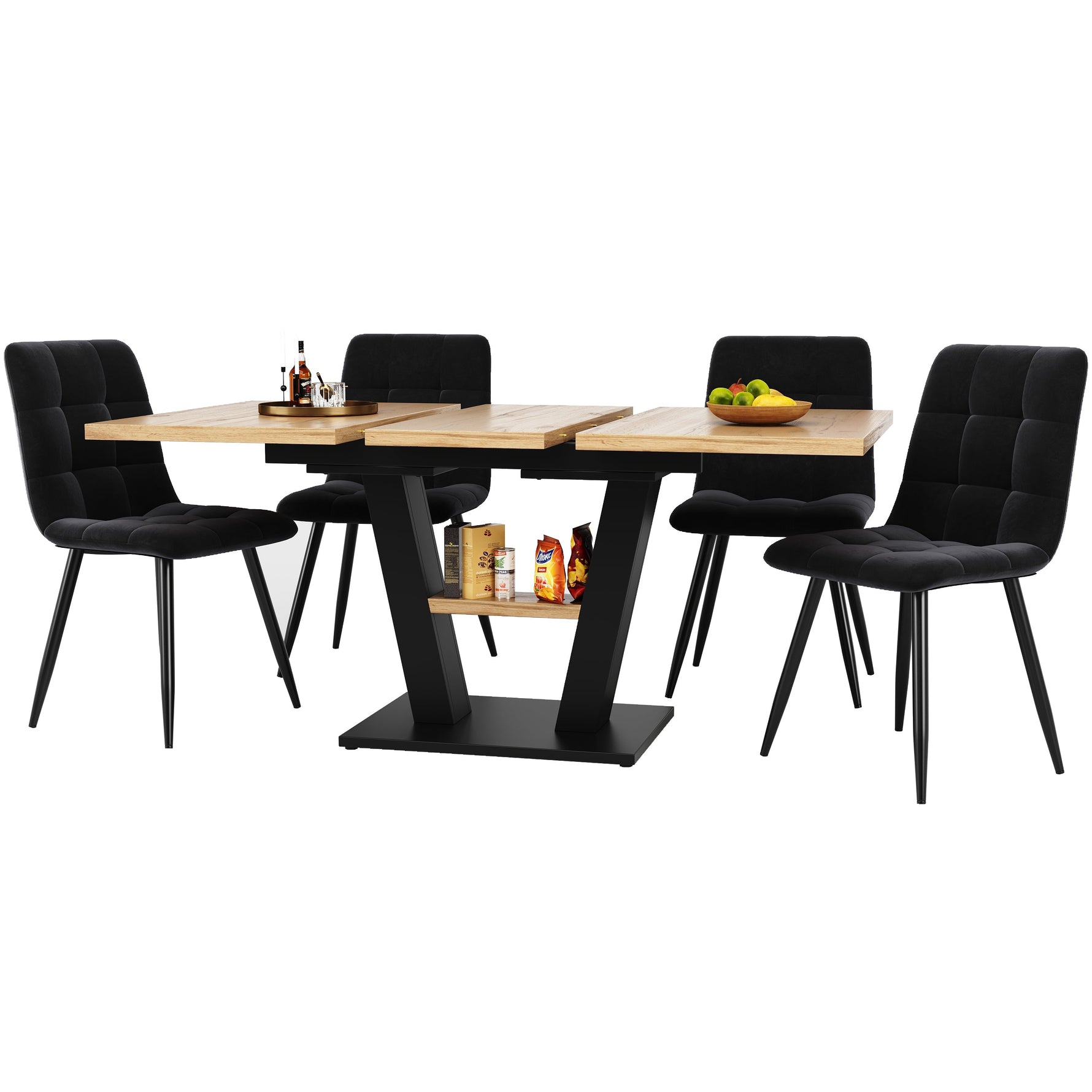 Dining Table Set Extendable V-Legs 5-Piece - Velvet