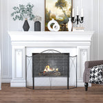 Fireplace Guard, 3-Panel Folding Screen, Metal Black