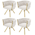 Velvet Dining Chair Set of 4 Swivel Metal Legs - Beige and Gold