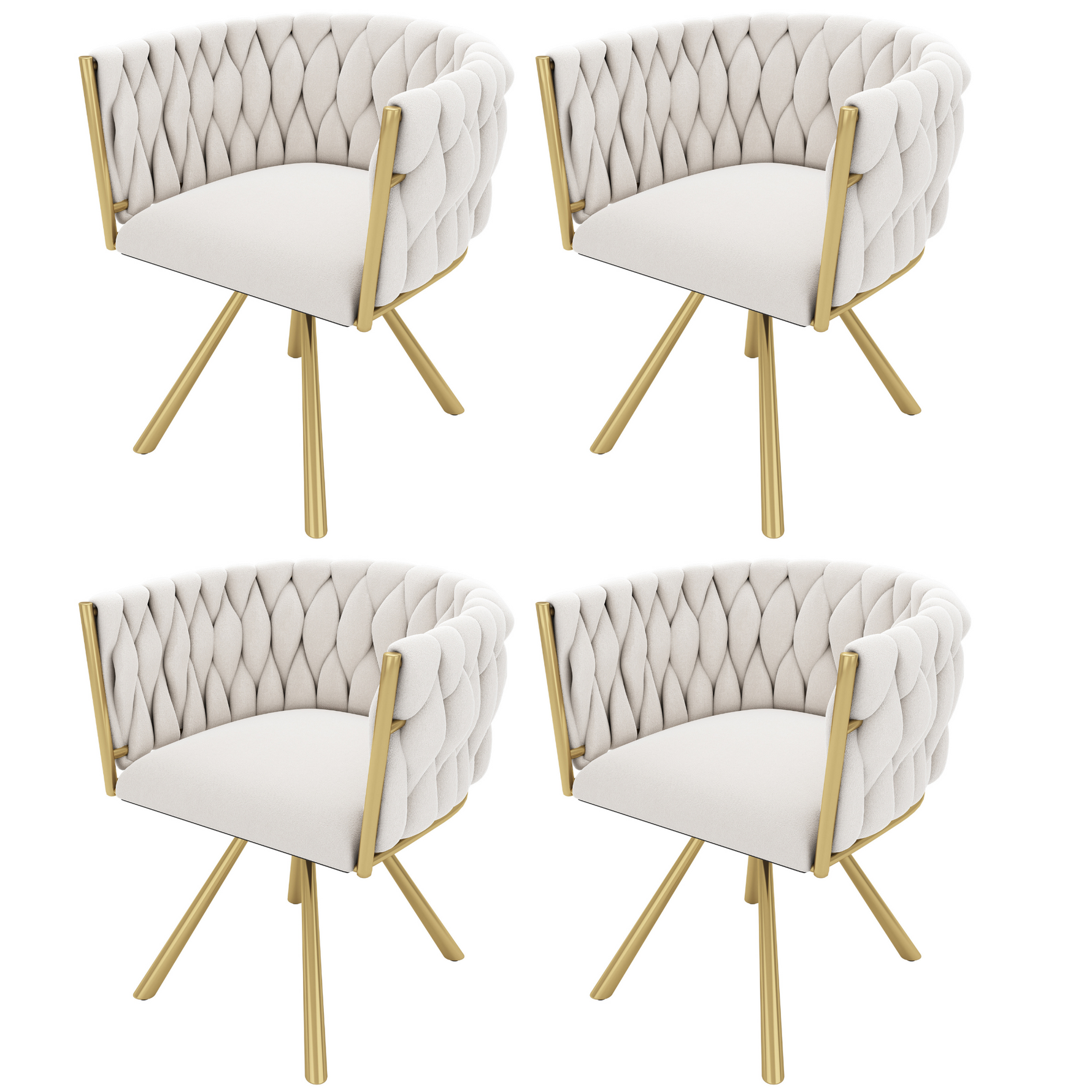Velvet Dining Chair Set of 4 Swivel Metal Legs - Beige and Gold