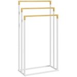 Freestanding Towel Rack, 3 Bars Bathroom Towel Holder, Steel and Bamboo, White
