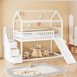 Children's Bunk Bed 90x200 cm, Loft with Slide & Storage Ladder, Solid Wood, White