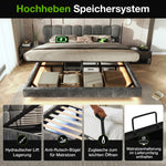 Upholstered Cloud Bed 180x200cm Hydraulic Storage LED, Grey Chenille