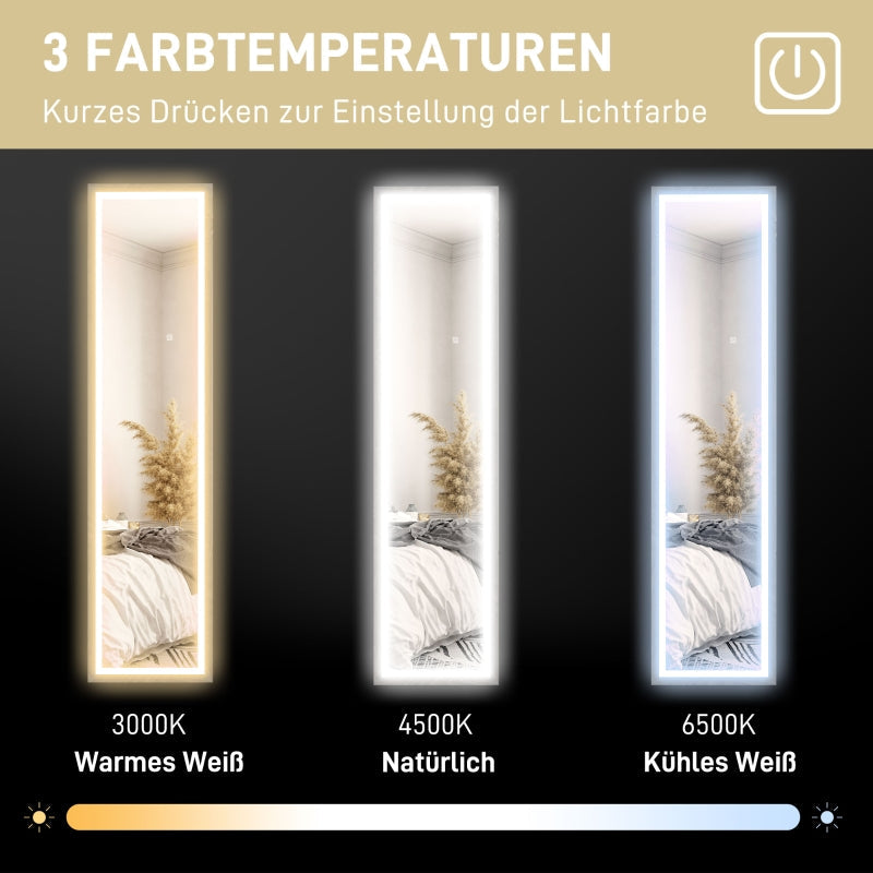 Full-Length Mirror, LED Light, 3 Light Colors, Gray