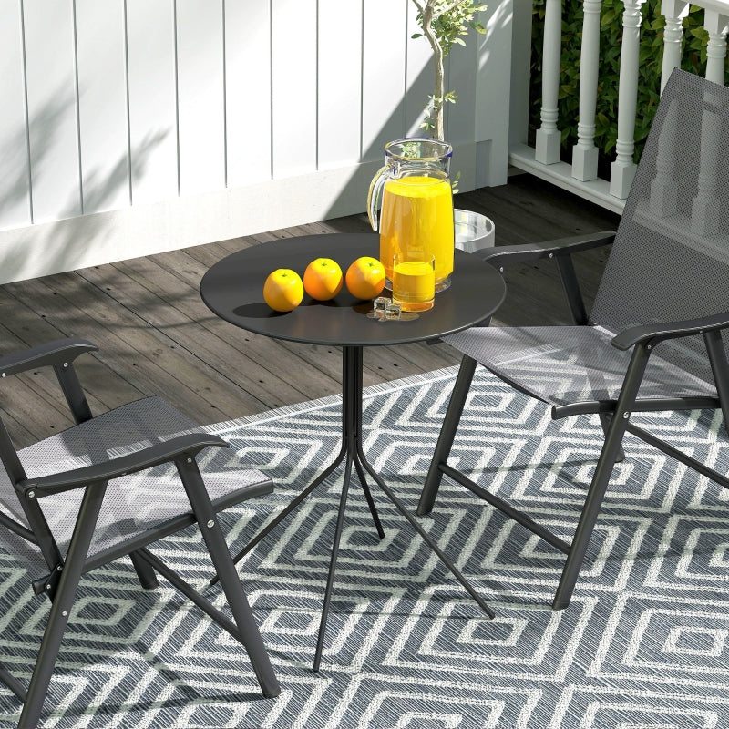 Folding Garden Table, Round Ø60 x 71 cm, Weatherproof Steel, Black