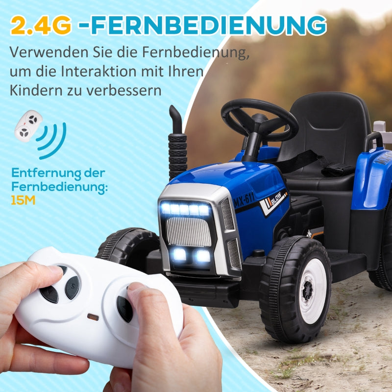 Children's Electric Car with Trailer and Remote Control, Ages 3-6, Blue