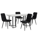5-Piece Dining Set Modern 140x80cm Black Metal Legs White MDF/Black Velvet