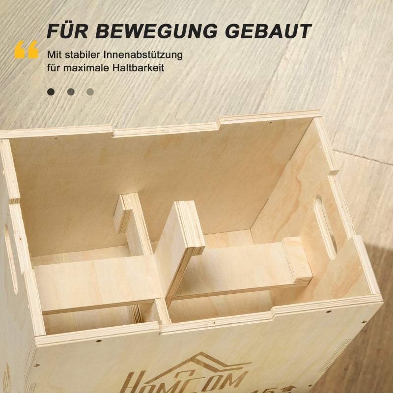 Plyo Box Jumping Platform with Handle 45x40x60cm, Natural Wood